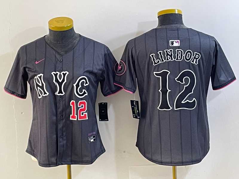 Womens New York Mets #12 Francisco Lindor Number Grey 2024 City Connect Cool Base Stitched Jerseys->mlb womens jerseys->MLB Jersey